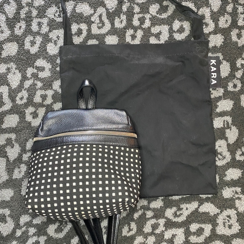 KARA Small Backpack in Black Grid Woven Pebble Leather - Picture 8 of 16